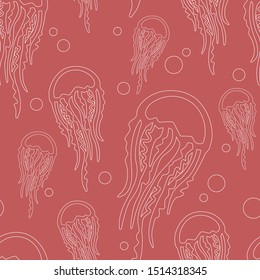 Vector jellyfish set on the pink backround