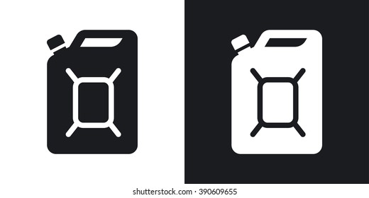 Vector jerrycan of fuel icon. Two-tone version on black and white background