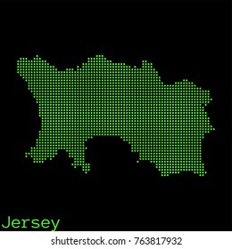 Vector Jersey map dotted silhouette with green dots on a black background (as on old ancient computers running DOS)
