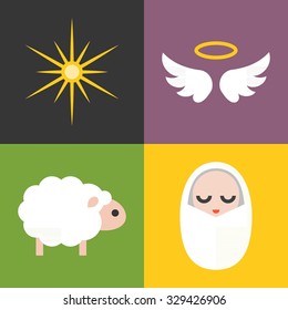 Vector jesus born icons set, flat design