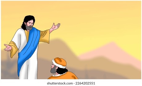 Vector of Jesus Christ with bandit, Easter background.