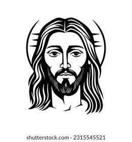 Vector Jesus Christ face silhouette. Hand drawn vector illustration. Black Jesus icon logo