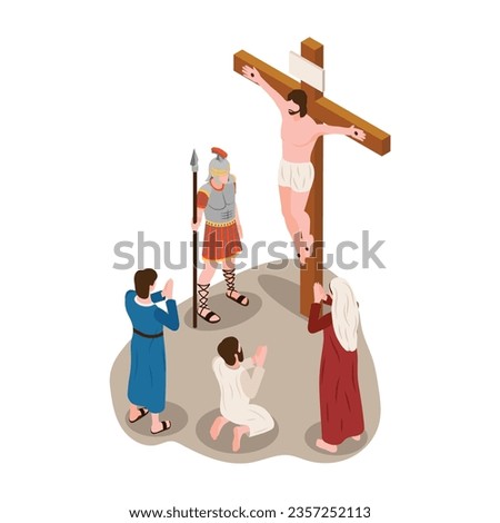 vector jesus life set with religion and faith symbols isometric isolated vector