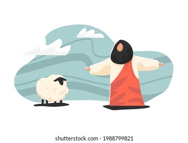 vector jesus and sheep  Used for media and design.