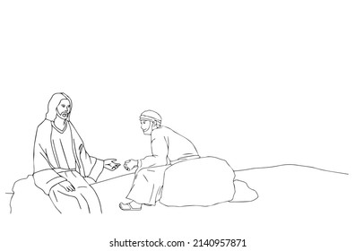 Vector of Jesus is talking with a man.