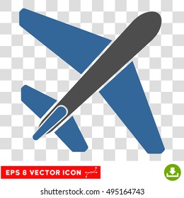 Vector Jet Airplane EPS vector pictograph. Illustration style is flat iconic bicolor cobalt and gray symbol on a transparent background.
