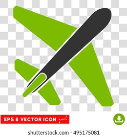 Vector Jet Airplane EPS vector pictograph. Illustration style is flat iconic bicolor eco green and gray symbol on a transparent background.