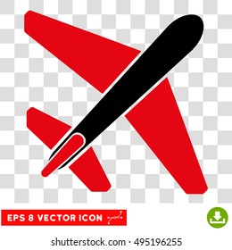 Vector Jet Airplane EPS vector pictograph. Illustration style is flat iconic bicolor intensive red and black symbol on a transparent background.