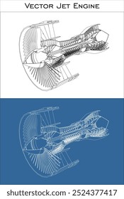 vector Jet Engine technical drawing blueprints side view. plane machine isolated in transparent background