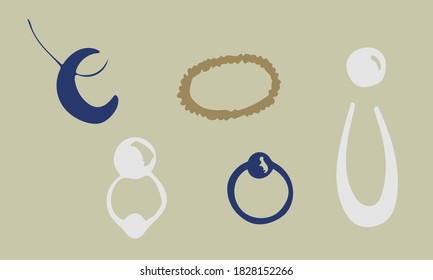 Vector jewelry accessories. Hand drawn doodle illustration of fashionable objects. Female clothing elements. Simple abstract drawing