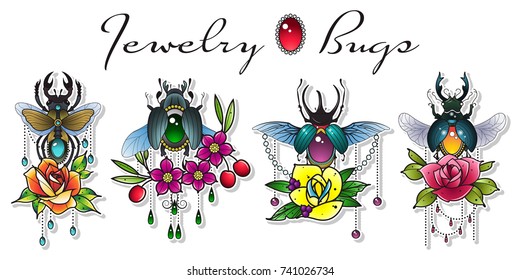 Vector Jewelry Bugs Tattoo Style