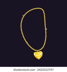 Vector jewelry golden chain with heart pendant.