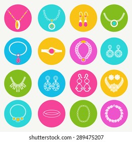 vector jewelry icons set women accessories collection of jewellery- Illustration 