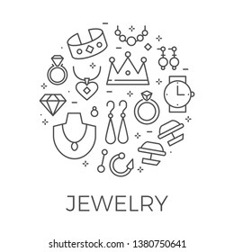 Vector Jewelry thin line icons in a circle shape. Luxury Symbols Design for Website