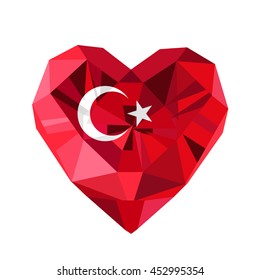 Vector  jewelry Turkish heart with the flag of the Republic of Turkey. Flat style logo of love Turkey.19 May the Commemoration of Ataturk, Flag of Turkey.Turkey symbol.Victory Republic Day 29 October.