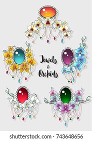 Vector Jewels and Orchids Tattoo Design