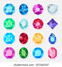 Vector jewels or precious diamonds gem stickers set.