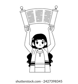 Vector Jewish Girl Holding Torah Scorll Cartoon Illustration Isolated