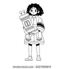 Vector Jewish Girl Holding Torah Scorll Cartoon Illustration Isolated
