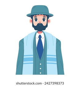 Vector Jewish Man Rabbi Cartoon Illustration Isolated