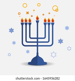 Vector Jewish religious sign menorah with David star and geometric sparkles.
Seven oil lams enchant Judaic symbol.