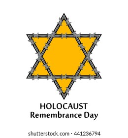 Vector Jewish star and barbed wire. Holocaust remembrance day illustration. Jewish genocide.