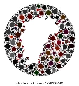Vector Jiangxi Province map collage of covid-2019 virus. Infection attacks the isolated territory from outside. Stencils round Jiangxi Province map collage composed with infection items.