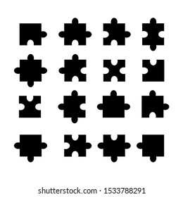 Vector jigsaw black mock up. Puzzle template. Set of different black pieces of puzzle isolated.