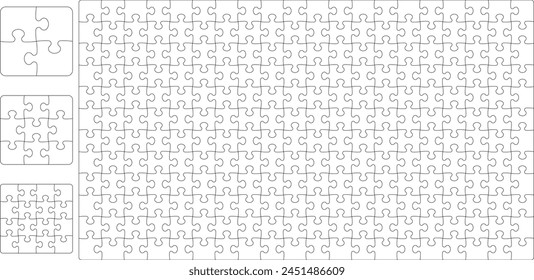 Vector jigsaw puzzles pieces mockup illustration, isolated on white backgroun.