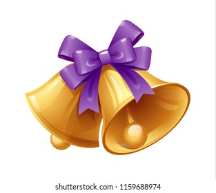 vector jingle bells with purple bow on a white background