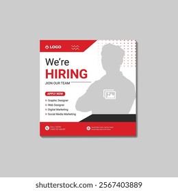 Vector job hiring vacancy social media banner design template and social media post mockup