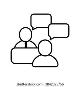 Icono de entrevista de trabajo vector, reunión, discusión, símbolo de chat sobre fondo blanco aislado para UI/UX y sitio web.