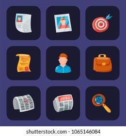 Vector job search icon set office concept human recruitment employment work illustration.