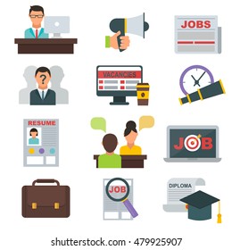 Vector job search icon set computer office concept
