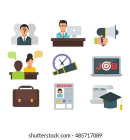 Vector job search icon set computer office concept