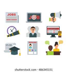 Vector job search icon set computer office concept