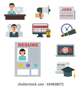 Vector job search icon set computer office concept human recruitment employment work meeting manager