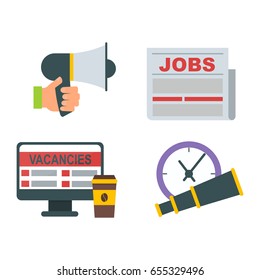 Vector job search icon set computer office concept human recruitment employment work meeting manager