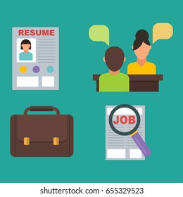 Vector job search icon set computer office concept human recruitment employment work meeting manager