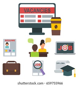 Vector job search icon set computer office concept human recruitment employment work meeting manager
