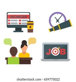 Vector job search icon set computer office concept human recruitment employment work meeting manager