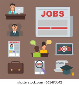 Vector job search icon set computer office concept human recruitment employment work meeting manager