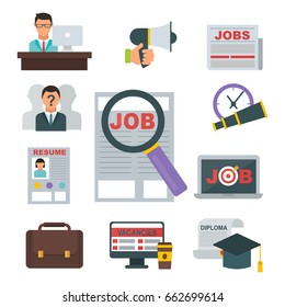 Vector job search icon set computer office concept human recruitment employment work meeting manager