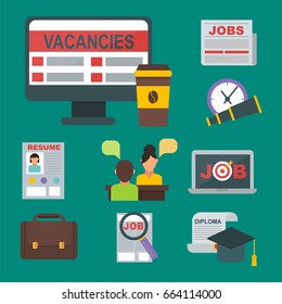 Vector job search icon set computer office concept human recruitment employment work meeting manager