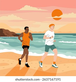 vector jogging on the beach illustration