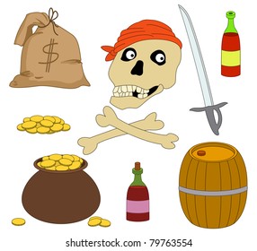 Vector, Jolly Roger and set of piracy objects