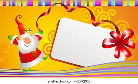Vector Jolly Santa Claus on a yellow background with decorative greeting cards