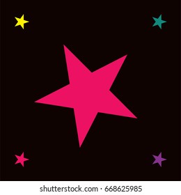 Vector jolly seamless starry pattern in rainbow colors on black. Shiny stars childrens fashion design. Festive holiday, birthday, new year or Christmas celebration background, creative T-shirt pattern