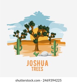 Vector of Joshua national park in summer , California, perfect for print, apparel, business, etc