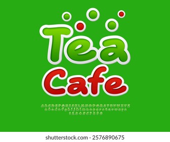 Vector Joyful Advertisement Tea Cafe. Modern Green Font. Creative Handwritten Alphabet Letters and Numbers set.